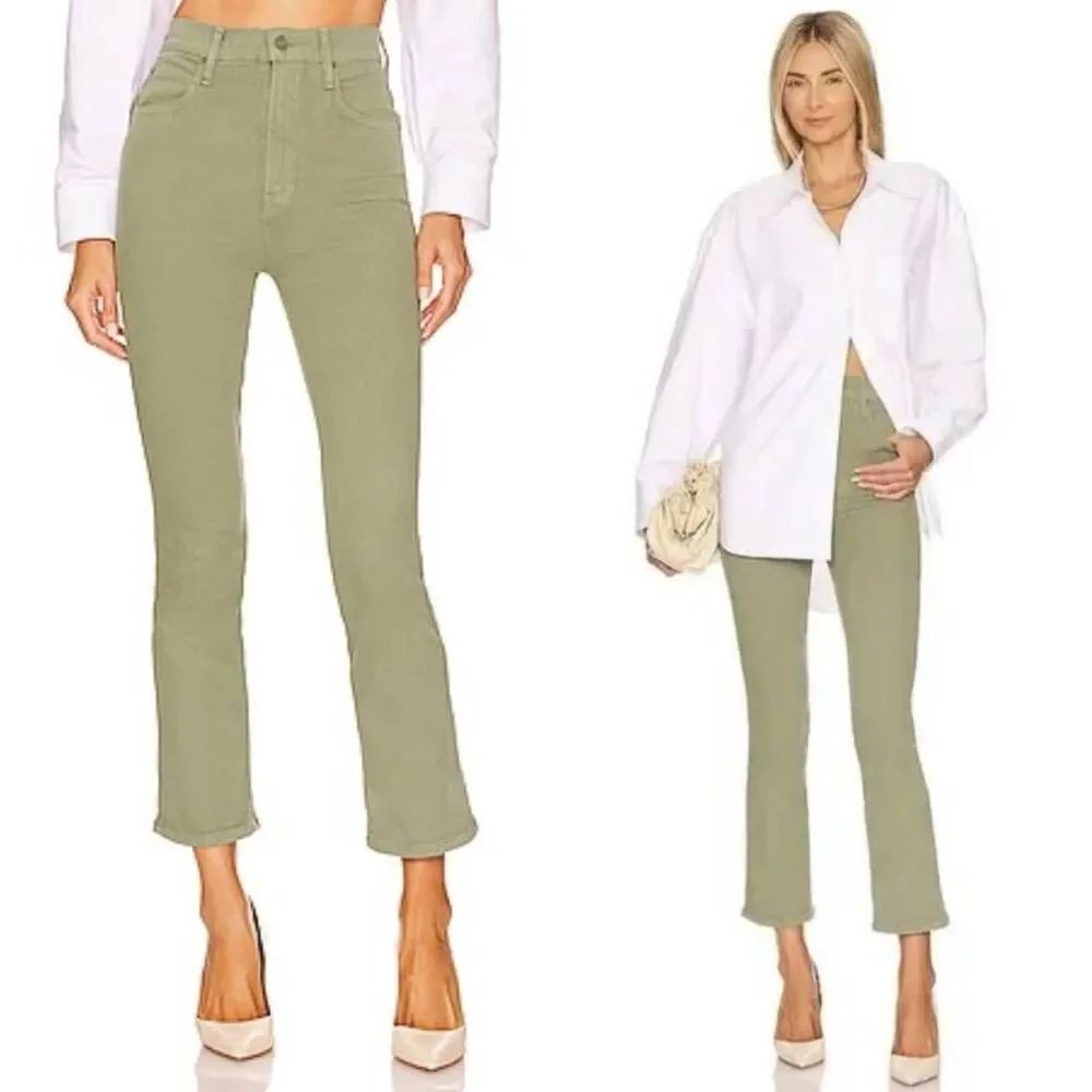 Mother High Waisted Smokin' Double Ankle Crop in Oil Green Size 26